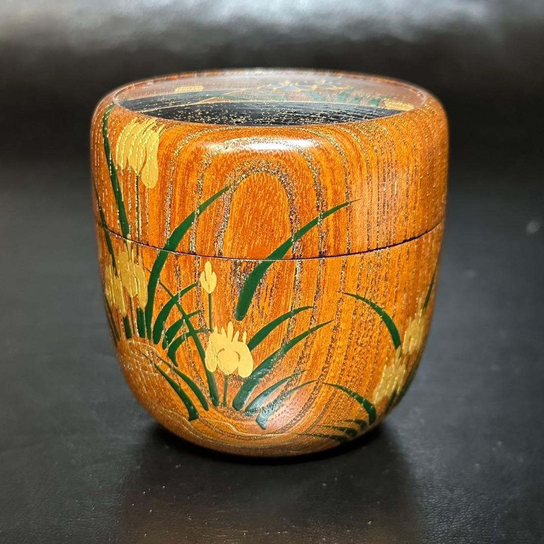 ★茶道具/木地棗！欅摺漆八ッ橋/螺鈿 蒔絵棗『筑城 筑良』作！共箱/共布/栞付★