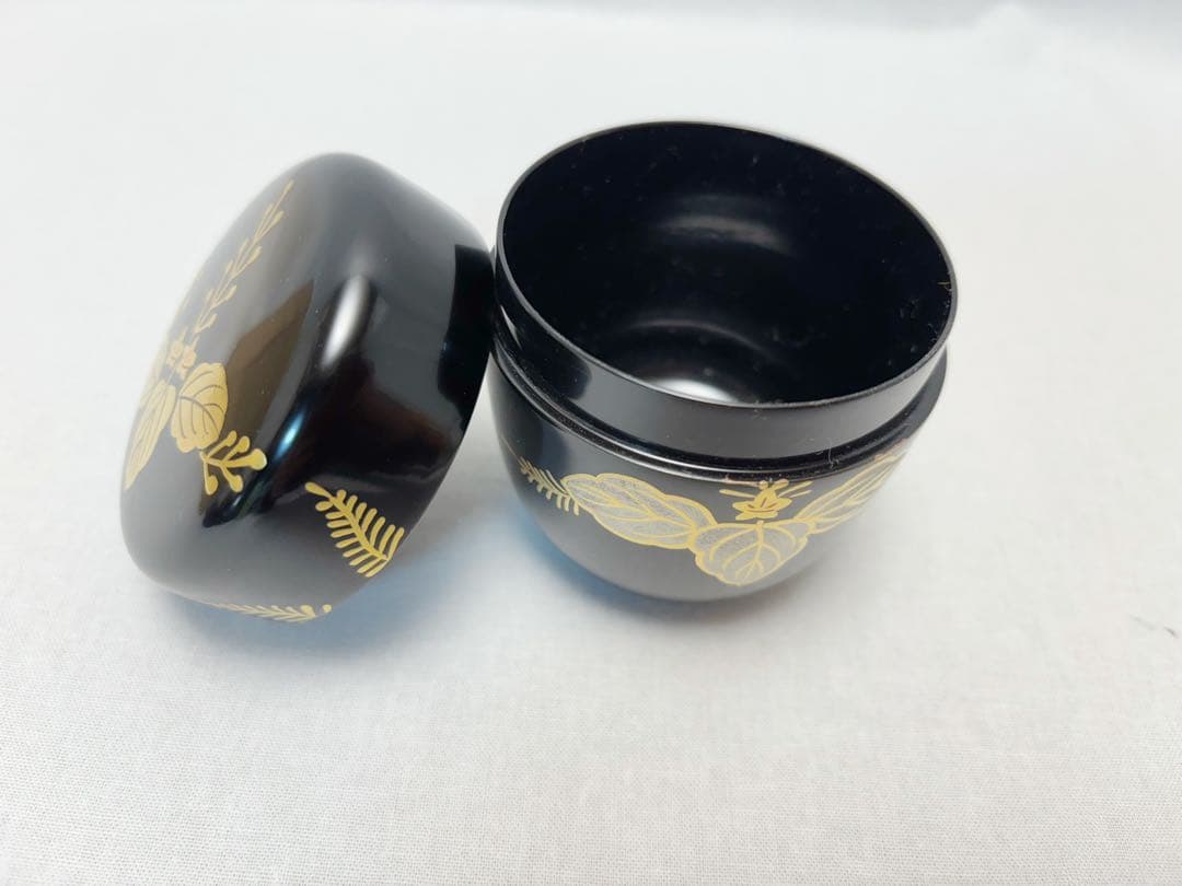 未使用 茶道具 桐木 茶通箱セット 木製黒真塗 高台寺蒔絵棗 大津袋 茶入 仕覆