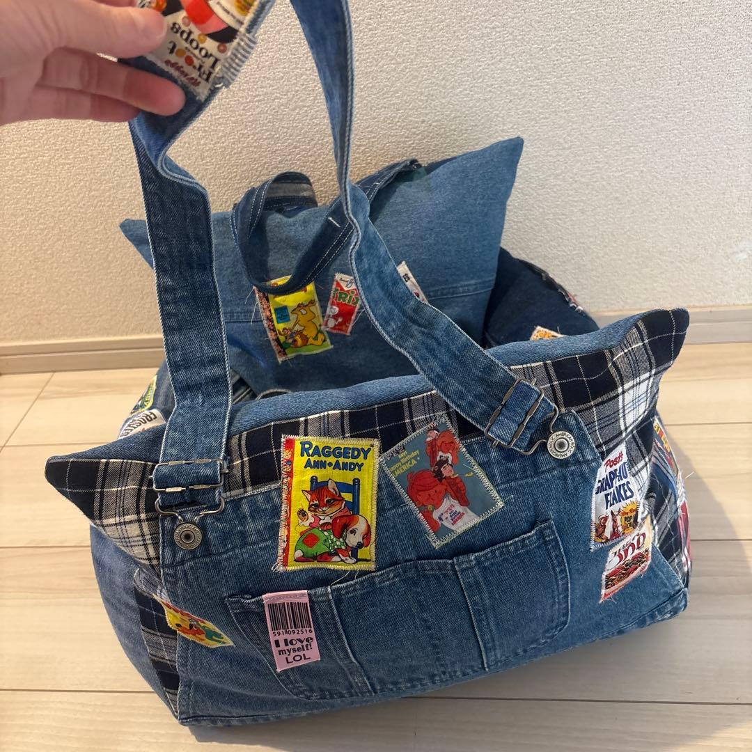 ハンドメイド　デニムリメイク ドライブベッド　ペットキャリー　ペットベッド