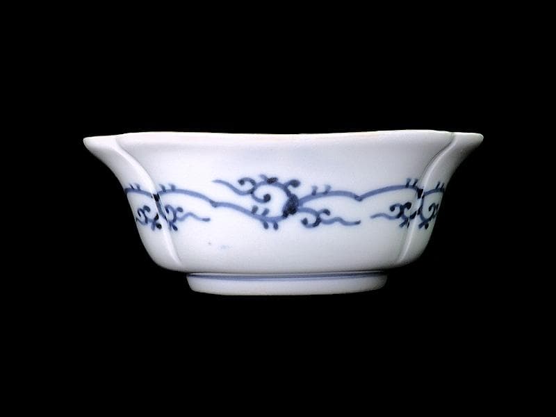 大聖寺古伊万里　菊花四方襷紋に獅子の図　四方角向付　E508AS-CRw