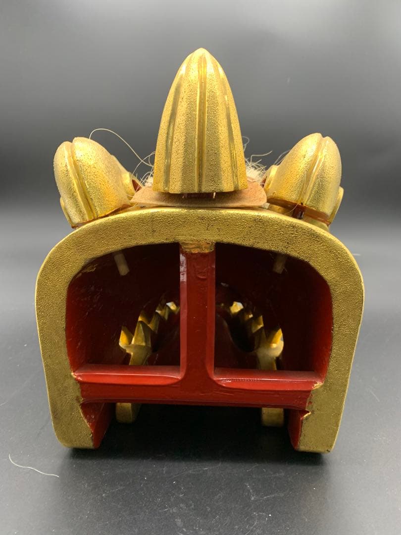 金色 獅子頭 彫刻 木箱付き