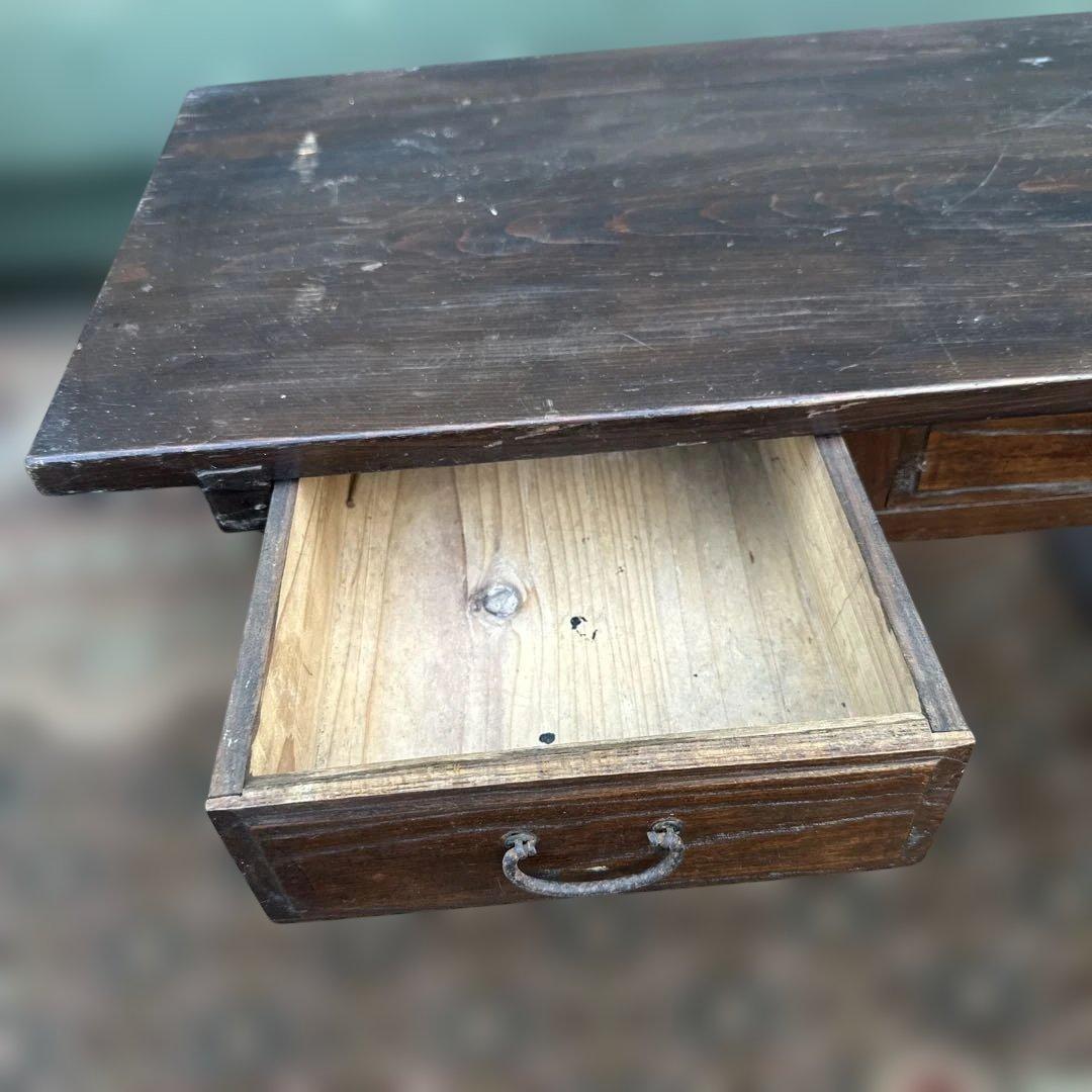 ヴィンテージ木製文机 ダークブラウン 引き出し2つ