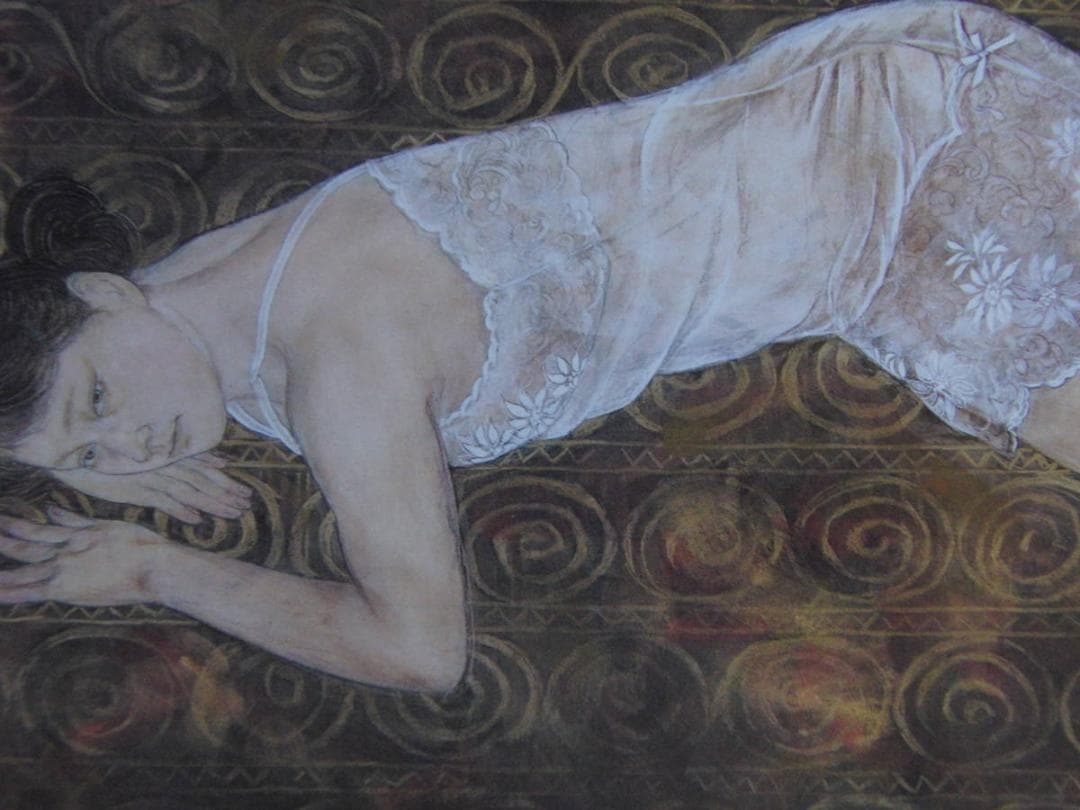 石本正、【思ひ遥かに】、希少な額装用画集より、新品額装付