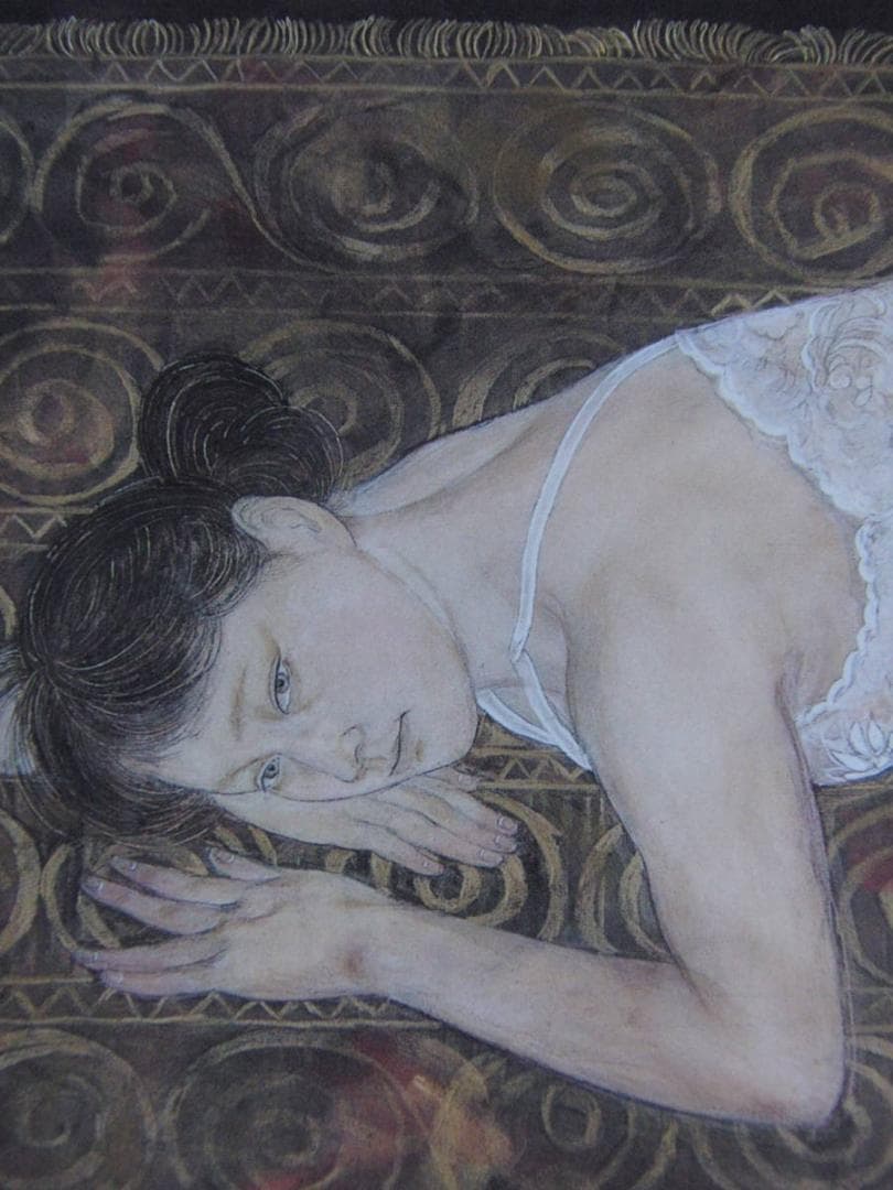 石本正、【思ひ遥かに】、希少な額装用画集より、新品額装付