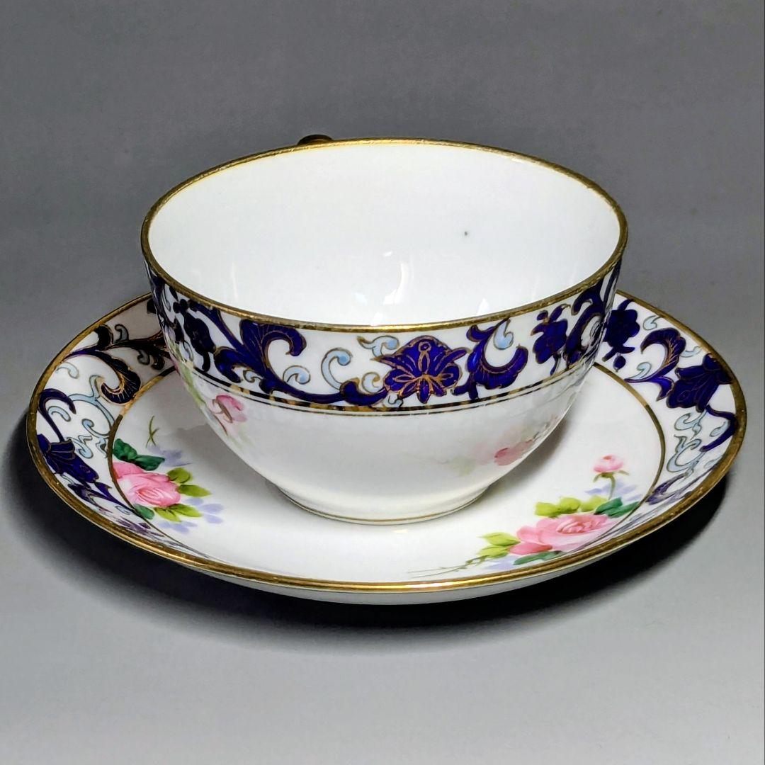 オールドノリタケ銘品!! 金彩藍帯薔薇図紋　キャビネットカップ＆ソーサー