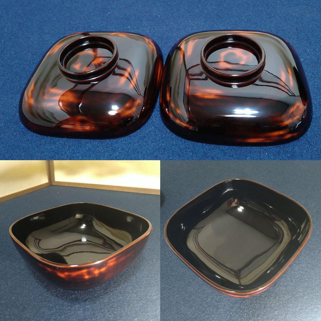 Al1 輪島塗四方椀蓋付敷盆付二客 雲上鶴蒔絵細密蒔絵 煮物椀菓子椀懐石椀