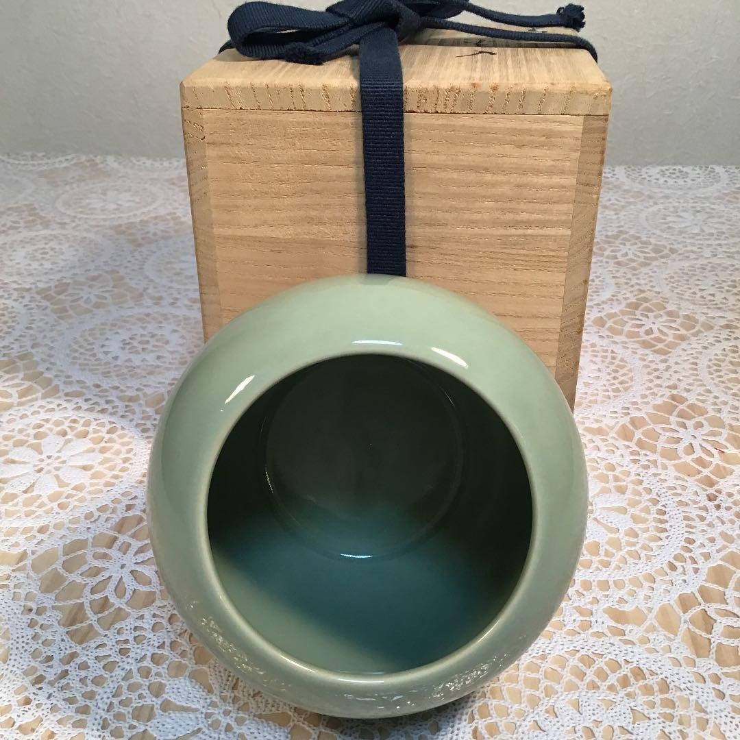 茶道具 火入 青磁火入 明治人間国宝 帝室技藝員 3代 清風 与平 作 Ｎ48a