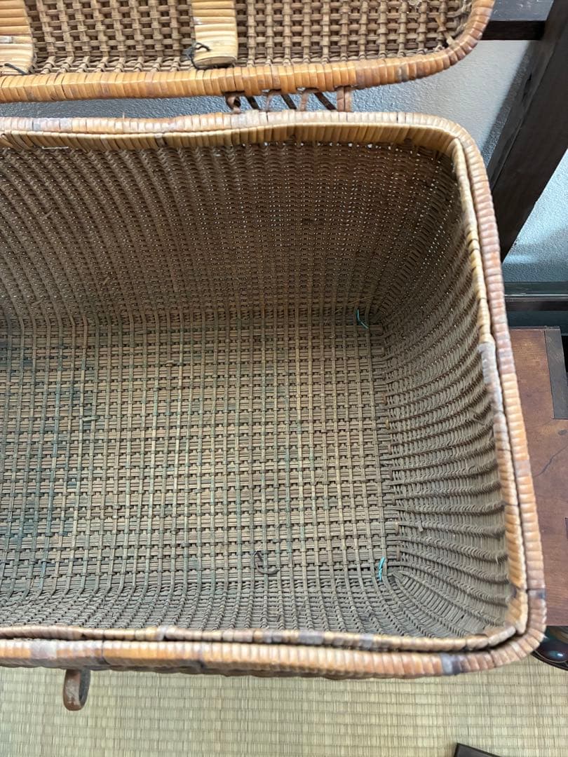 煎茶籠 大正 バスケット 籐編み アンティーク 古道具 籠 antique