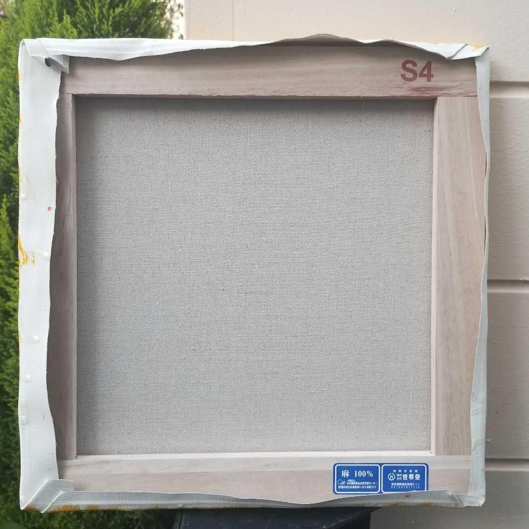 油絵　よっこ　ふたつのうつわと青い花