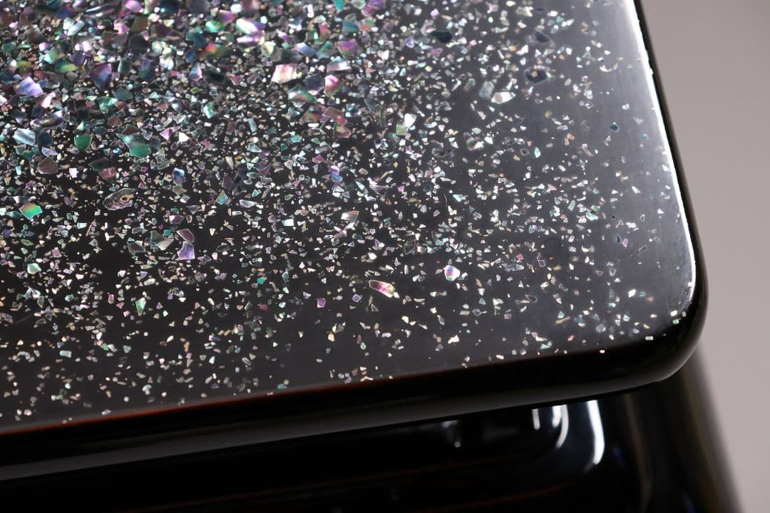 漆芸 螺鈿細工 二段 高卓 47.5cm 花台 香炉台 黒塗 木製【MA822】