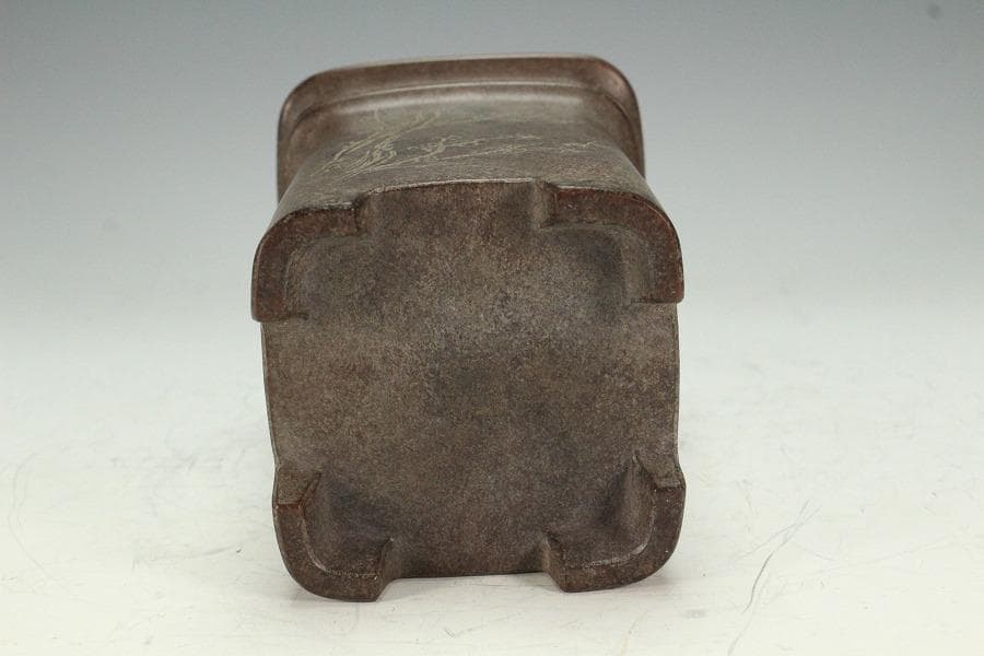 中国美術 鐡画軒 紫泥 刻題詞 筆筒 文房四宝(K-YC564)