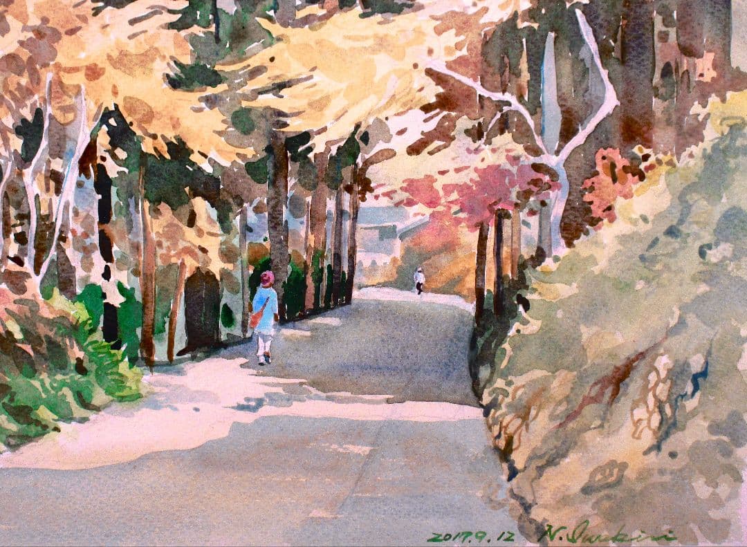 水彩画「鎌倉参道」