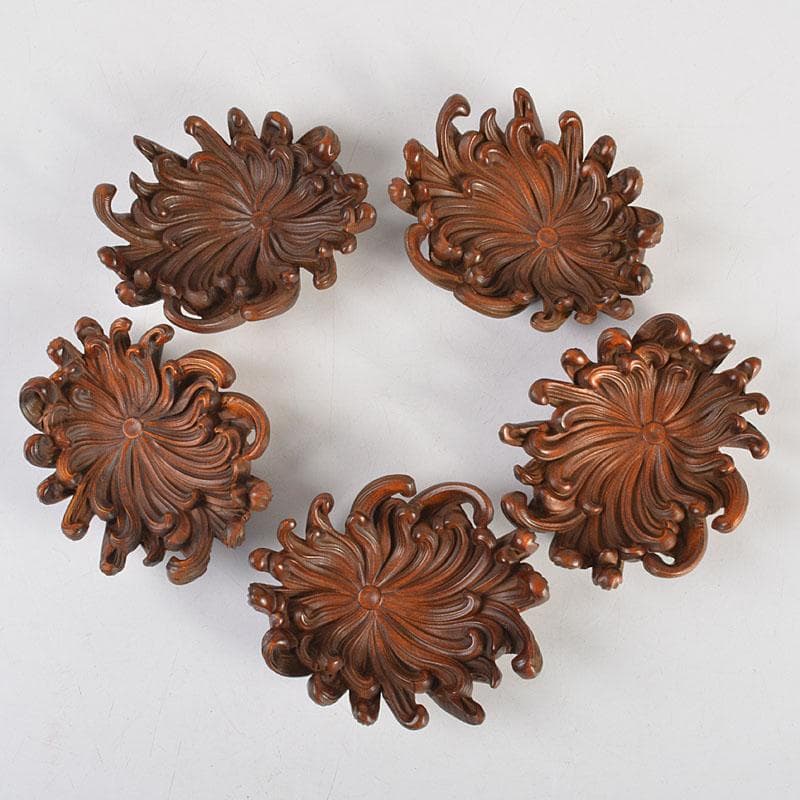 中国　唐木紫檀製　蓮花彫　茶托　5客　M　6751E