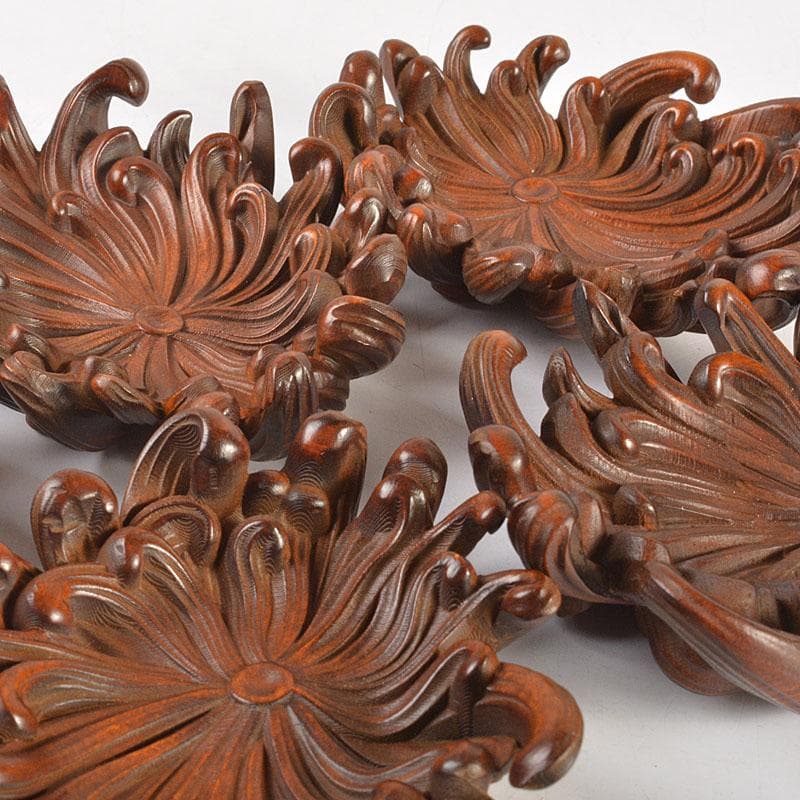 中国　唐木紫檀製　蓮花彫　茶托　5客　M　6751E