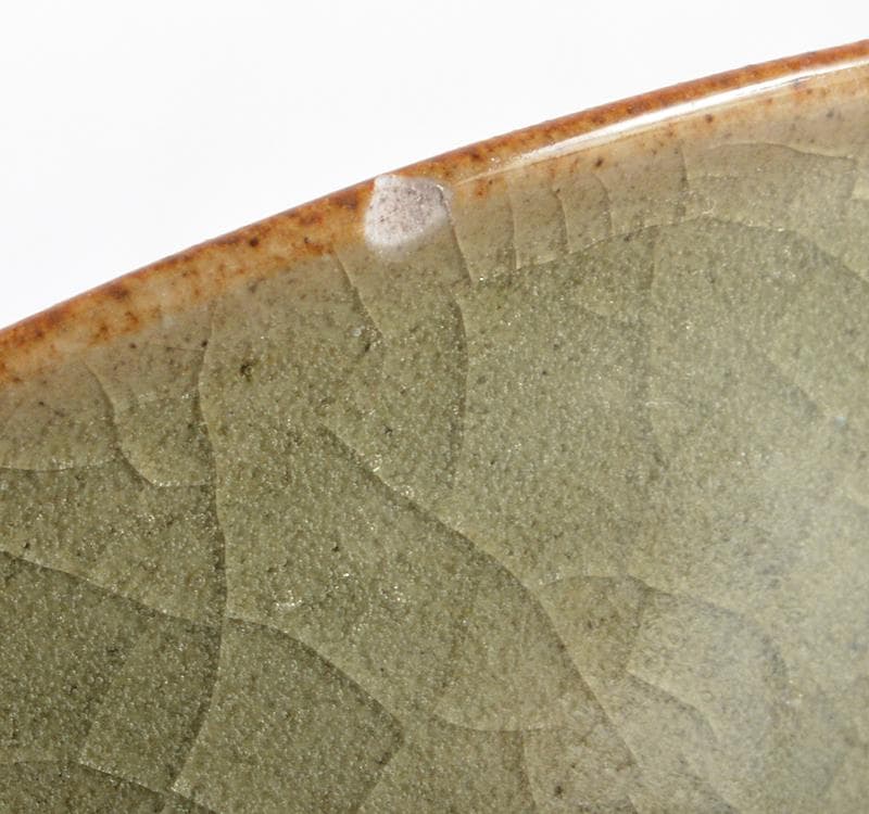 中国　龍泉窯青磁　刻花卉文鉢　茶碗　一対　V　R4690