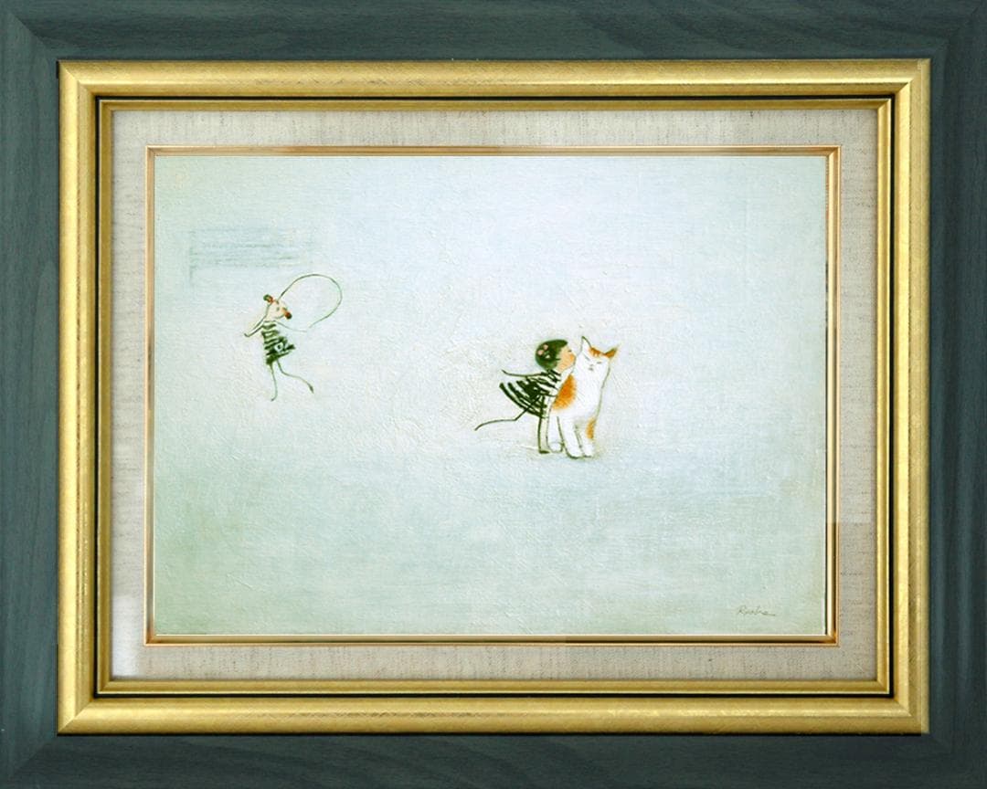 油絵 菅家令子 絵 絵画 インテリア F4-090718 可愛い子猫と女の子