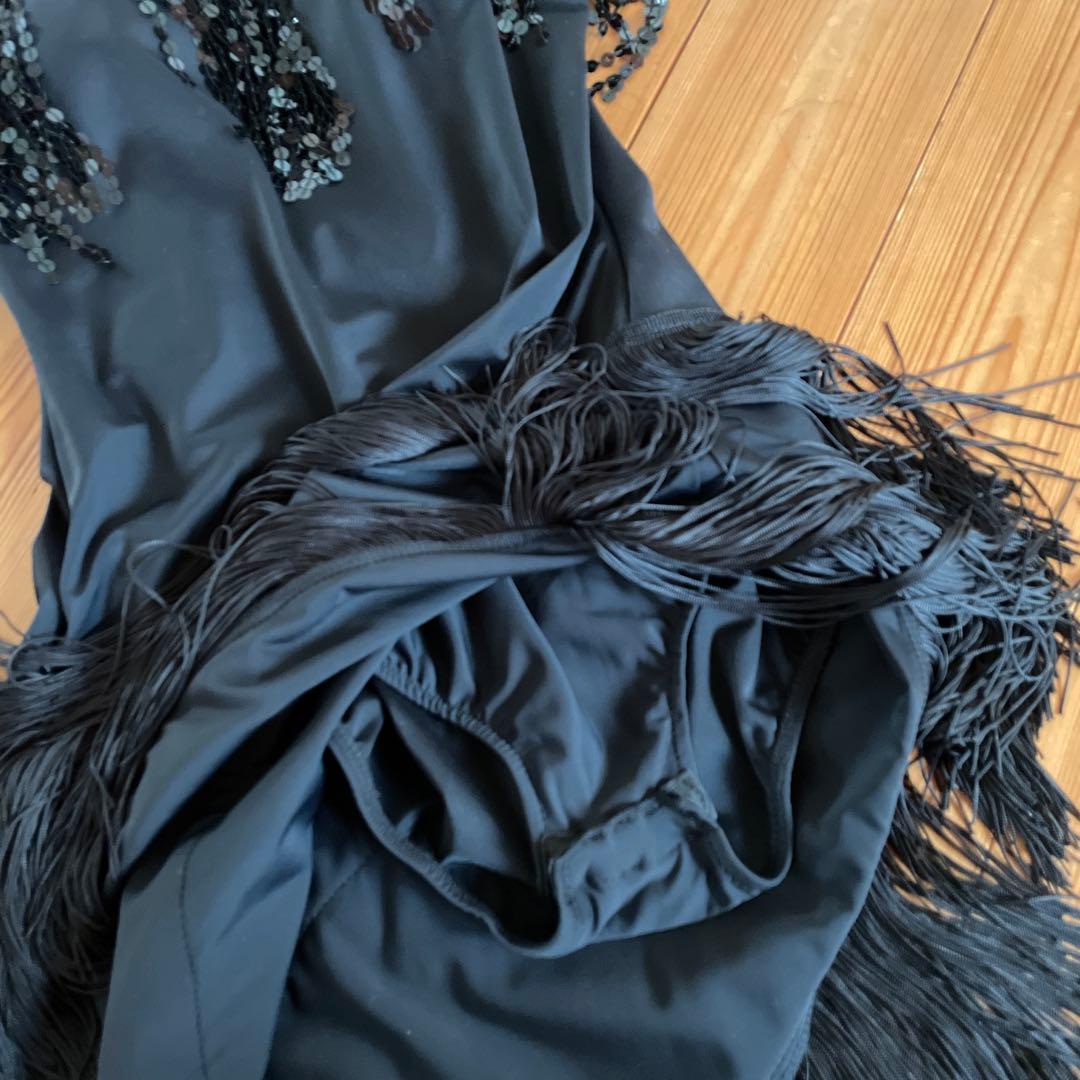 ❤︎ラテン【社交ダンス用ドレス】黒❤︎フリンジ付きホルターネック