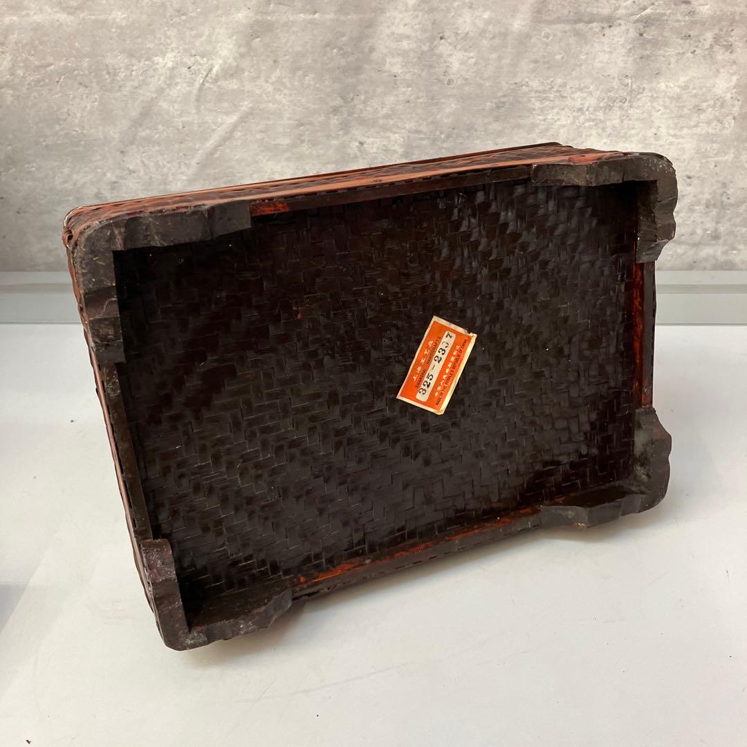 ヴィンテージ 上海手工芸品 籐製 フーフードッグ 獅子 犬 バスケット ボックス