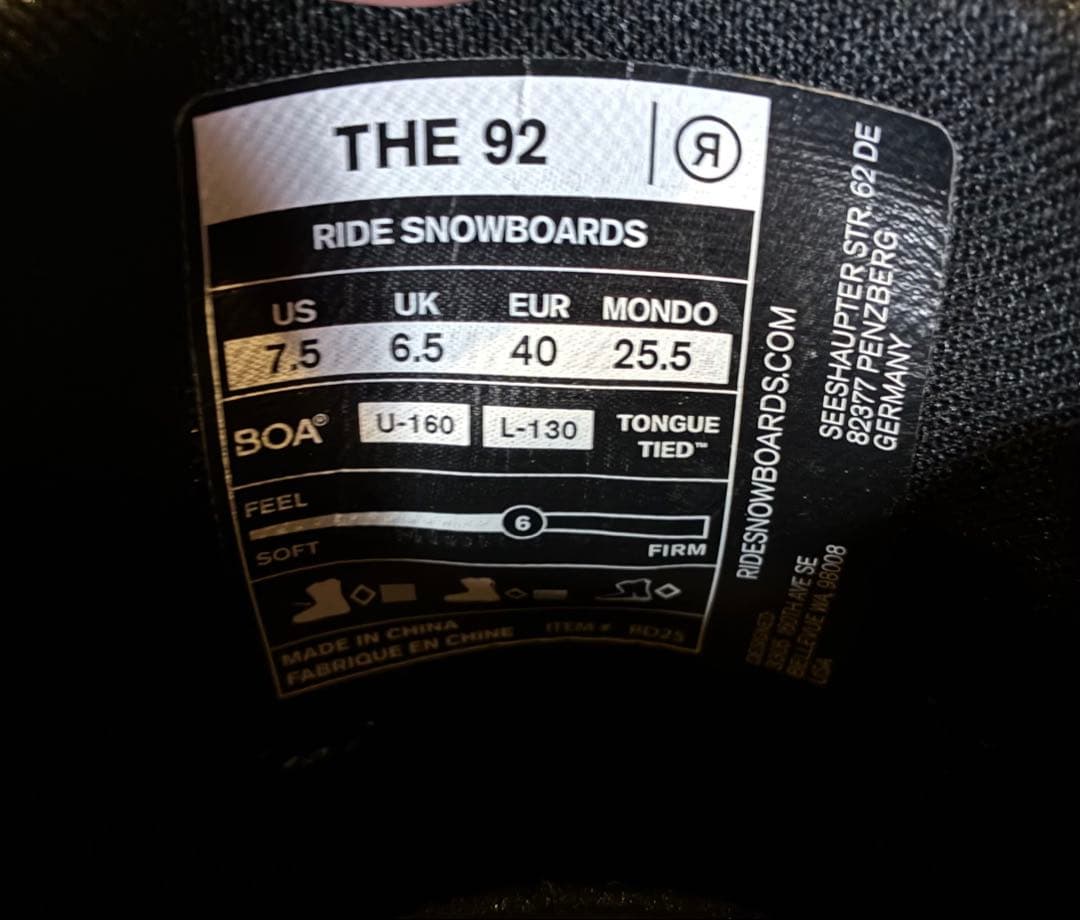 【新品未使用】【保証書付】RIDE THE 92 25-26 スノーボードブーツ