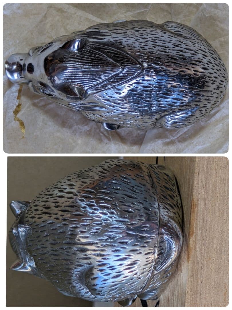 ♦高岡銅器 渡辺景秋作 蝋型鋳銀 干支亥 盒子 銀製品 工芸品 美術品