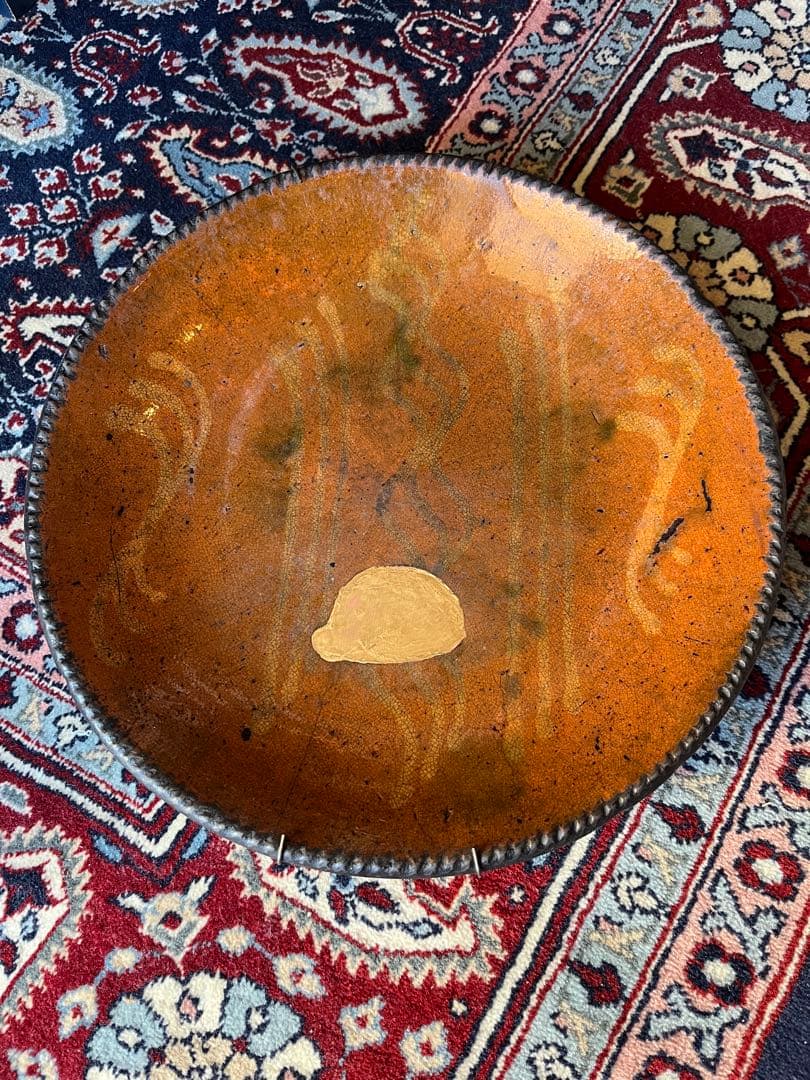 19世紀アンティーク/古民藝アメリカ/レッドウェア/スリップウェア パイ皿/大