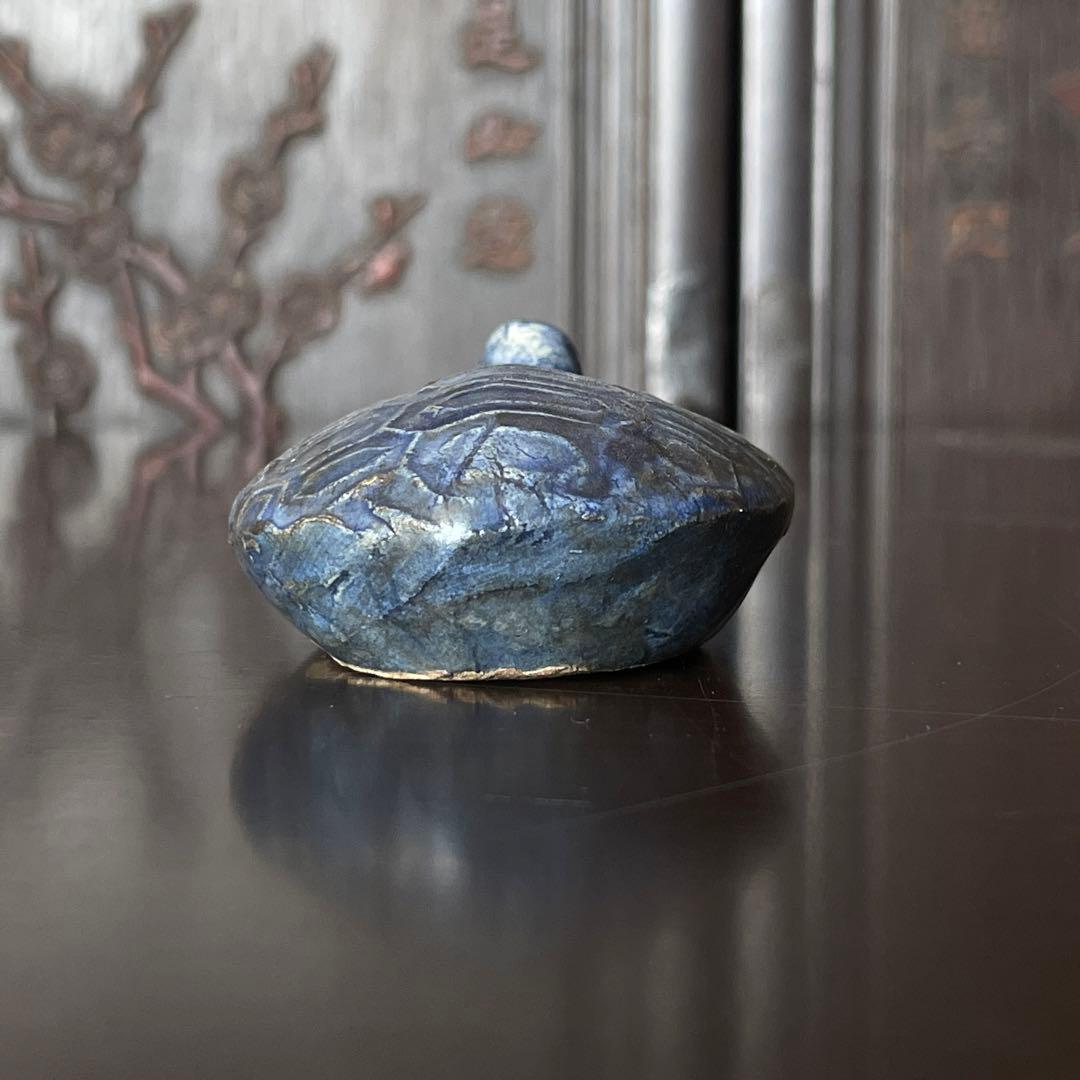 李朝　瑠璃釉　亀形　水滴　文房具　書道具　李朝時代