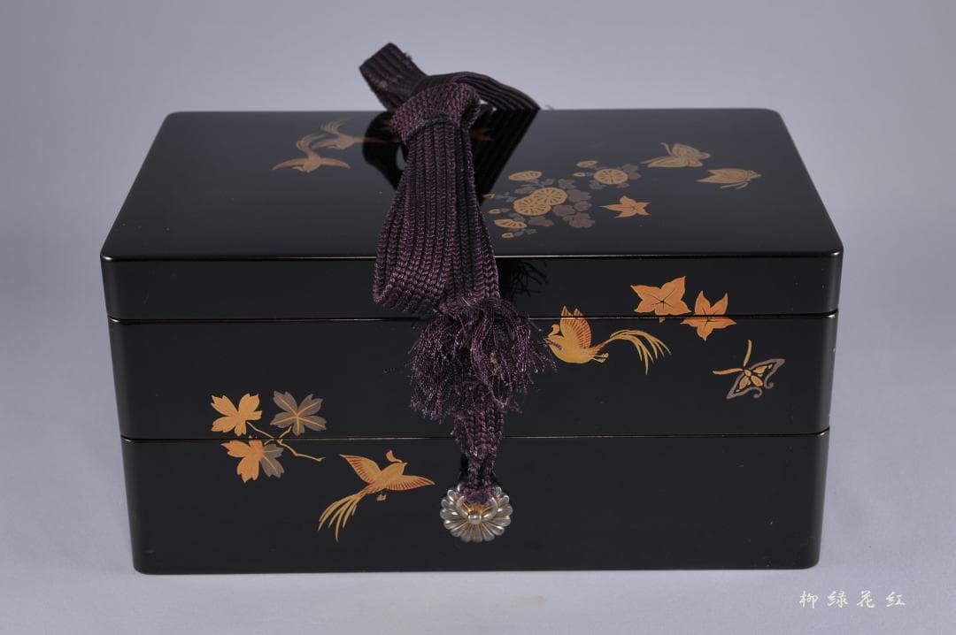 桃舟 鳳凰花蝶蒔絵 納戸硯箱 共箱