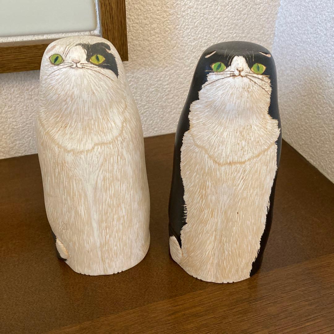 猫こけし　2体セット　スコティッシュフォールド　作家　沖泰宣　民芸　猫好き