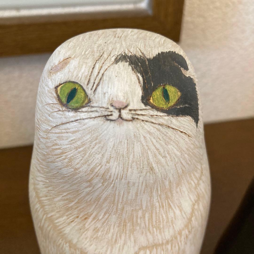 猫こけし　2体セット　スコティッシュフォールド　作家　沖泰宣　民芸　猫好き