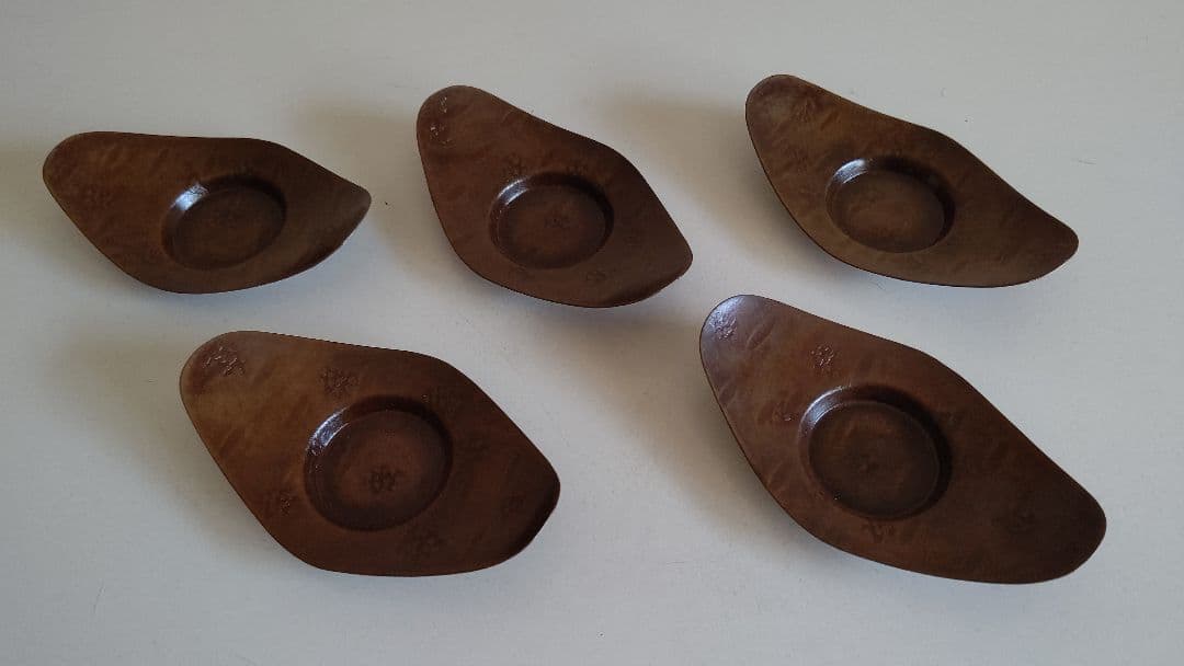 茶托　5枚　舟形 梅文 煎茶道具 銅製?
