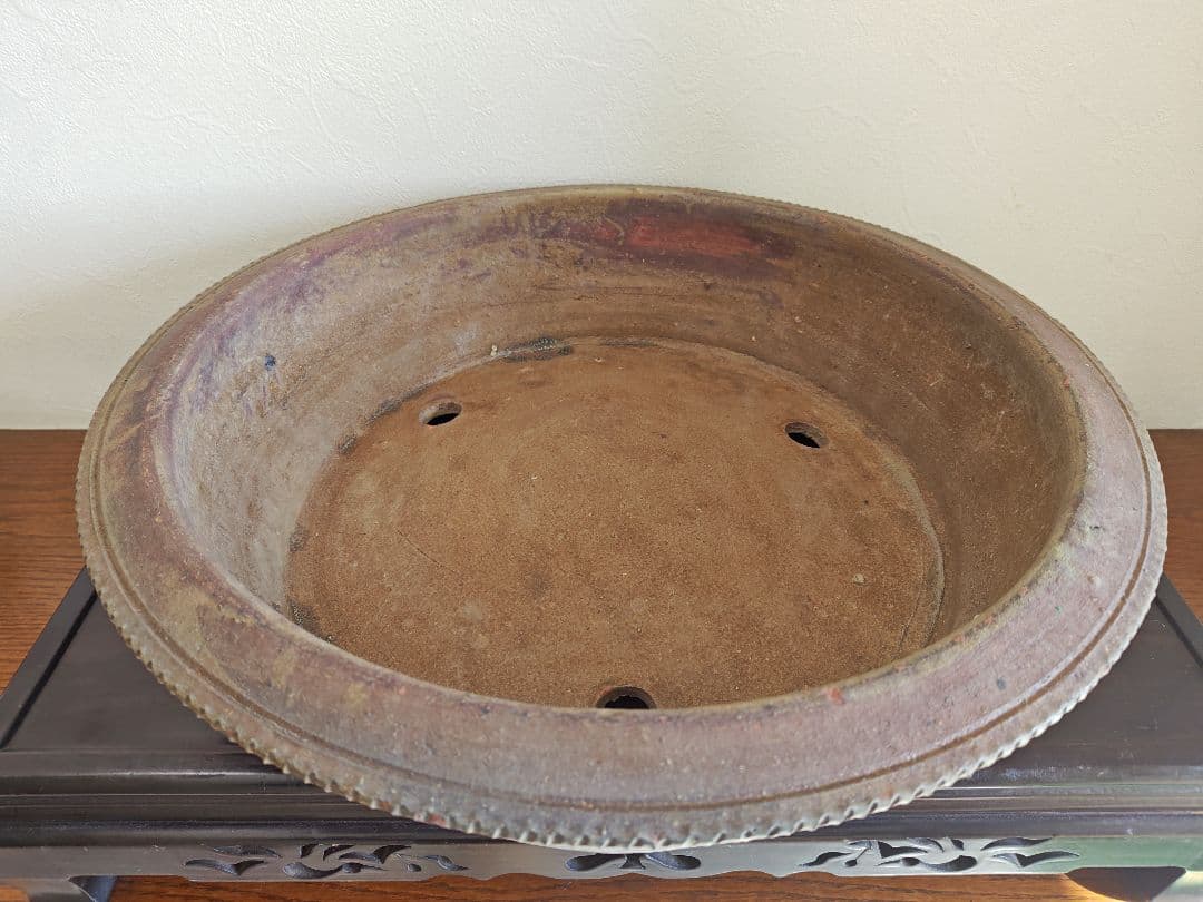 陶器製円形盆栽鉢 大型　ブラウン 約51cm×12.5cm