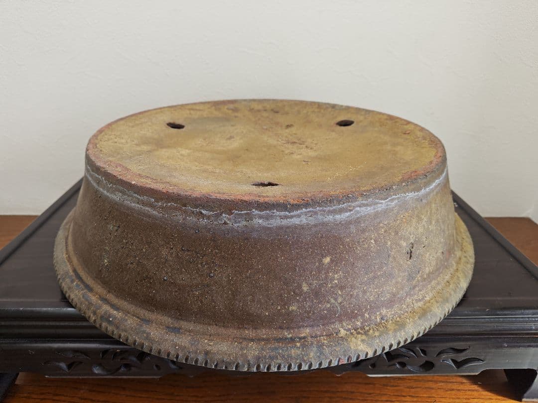 陶器製円形盆栽鉢 大型　ブラウン 約51cm×12.5cm