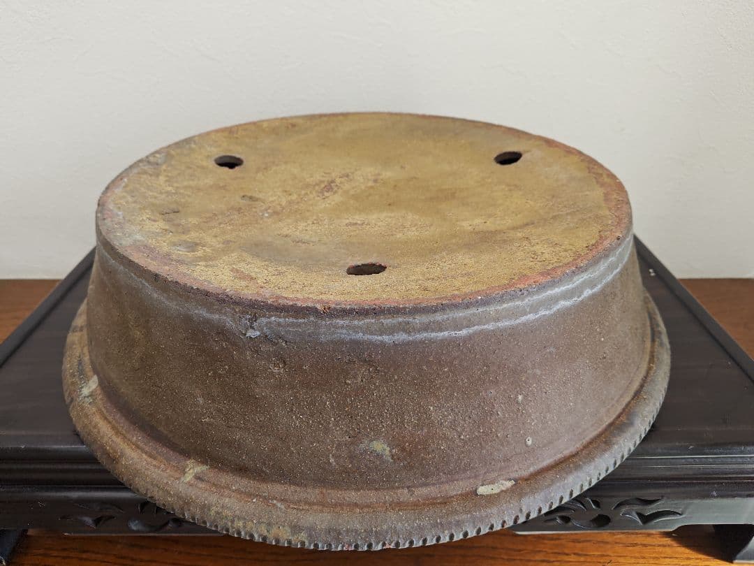 陶器製円形盆栽鉢 大型　ブラウン 約51cm×12.5cm