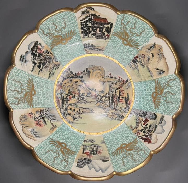 【エビス】京薩摩 大皿 大鉢 薩摩焼 大日本京文賓都林山 極細密本金手描き絵付