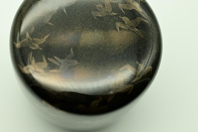 塗師　林勝　黒　大棗　墨絵　波千鳥　内銀平目　茶道具　二重箱　美品