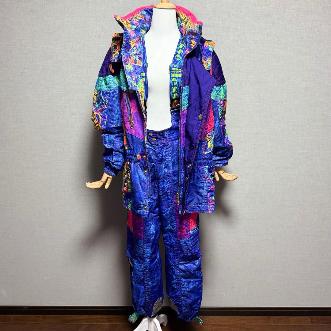 エレッセ　日本製 スキーウェア上下セット 90s レトロ 総柄 ゴールドウイン