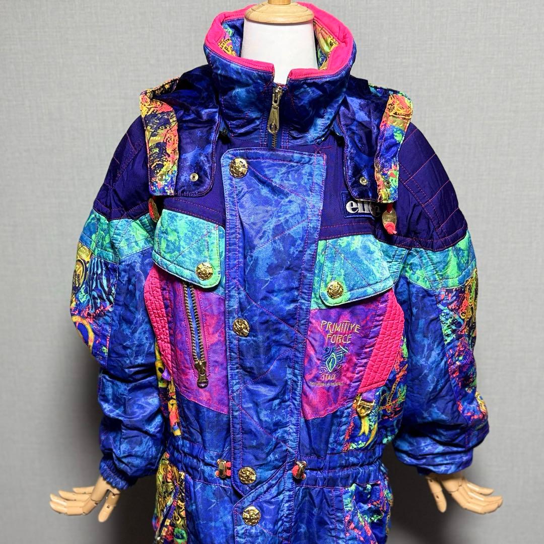 エレッセ　日本製 スキーウェア上下セット 90s レトロ 総柄 ゴールドウイン