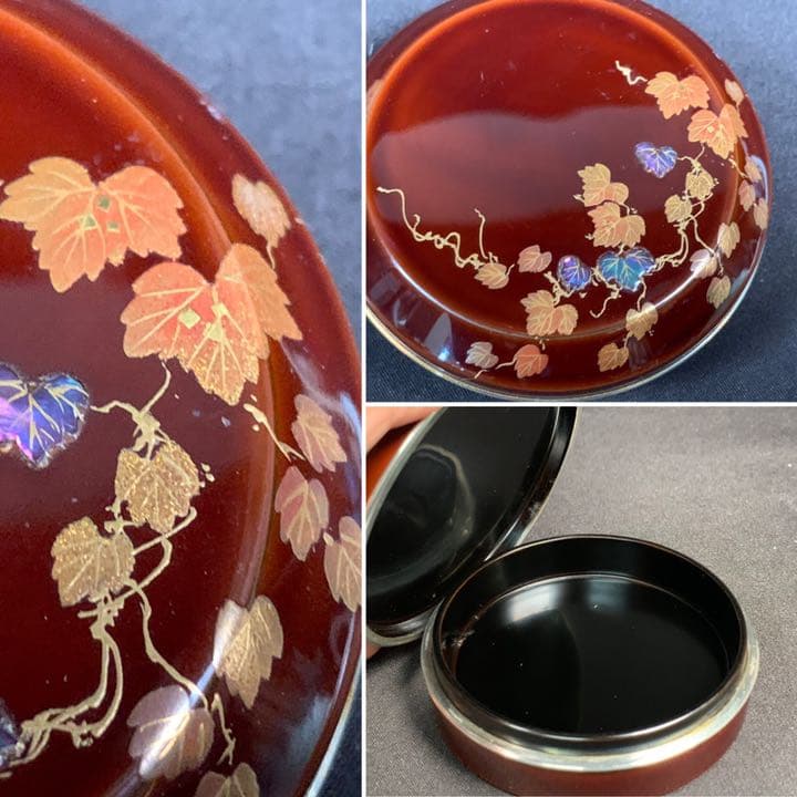 D38 送料無料　香合　金彩蒔絵　螺鈿　在銘　共箱　茶道具　茶室　工芸品　和骨董