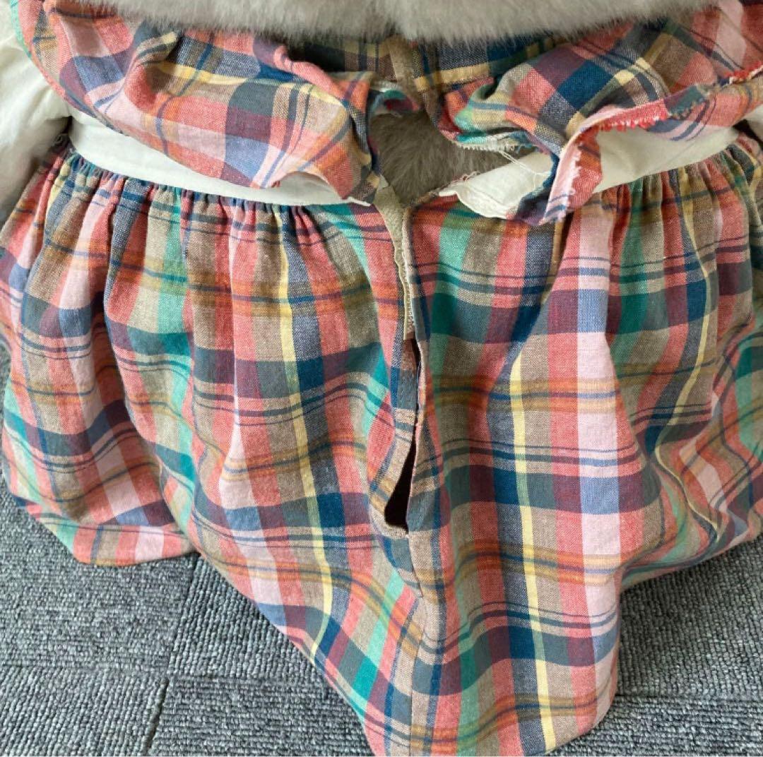 ★昭和レトロ★吉徳　グレーのうさぎ　ぬいぐるみ チェック柄ドレス