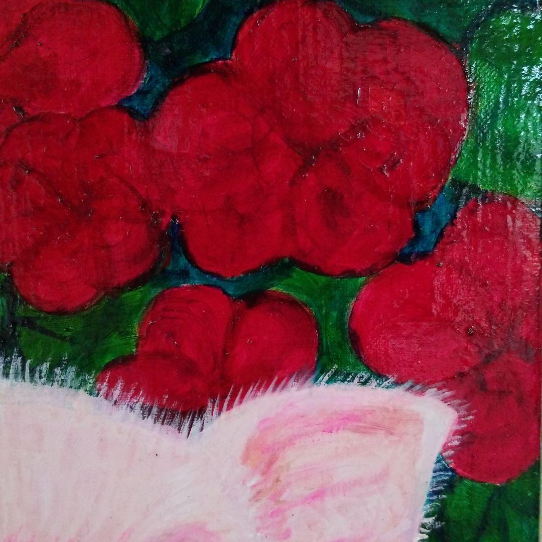 油絵　専用　花壇から顔を出した赤ちゃんぶた