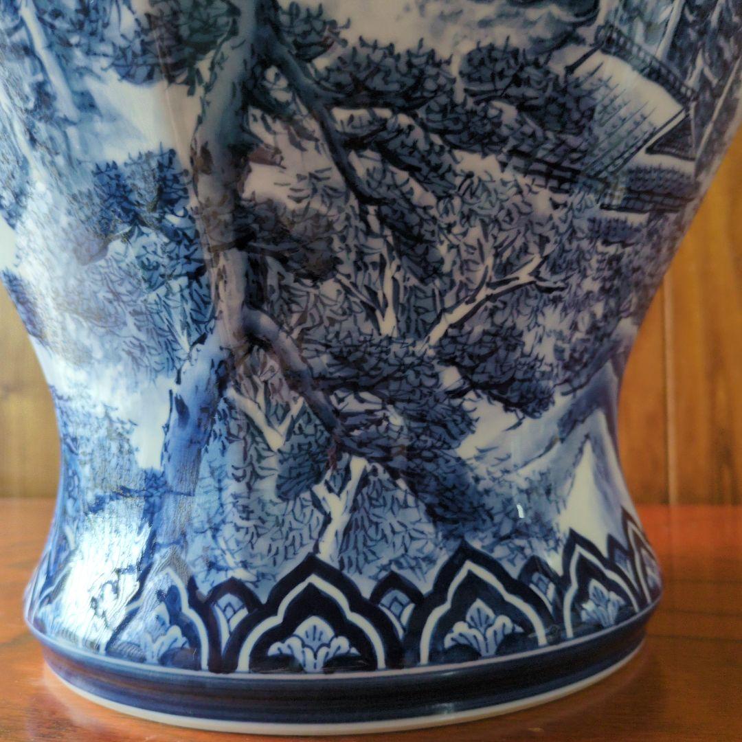 TKです。有田焼 神右衛門　染付山水図 　染付細密絵図花瓶 飾壺 古美術