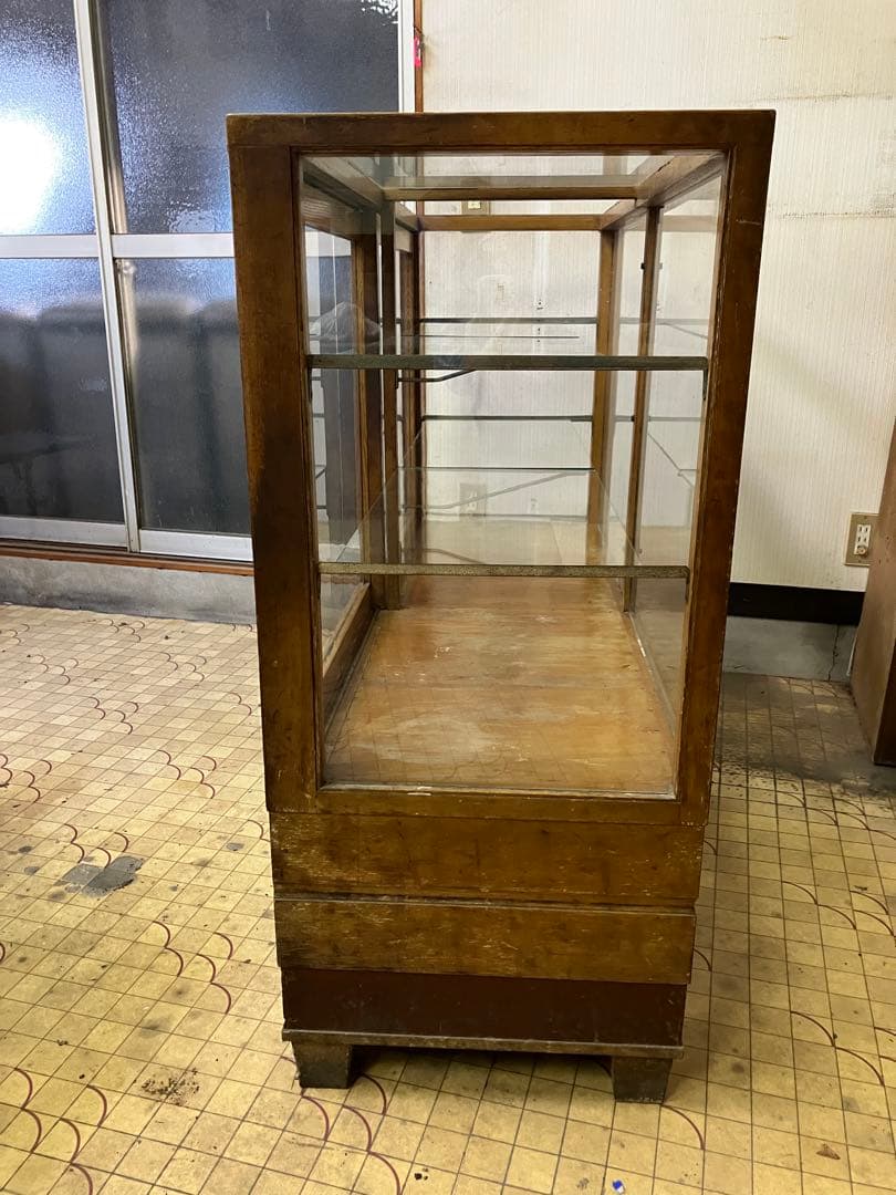レトロ商品　木製ガラスケース　商品ケース2段棚付き