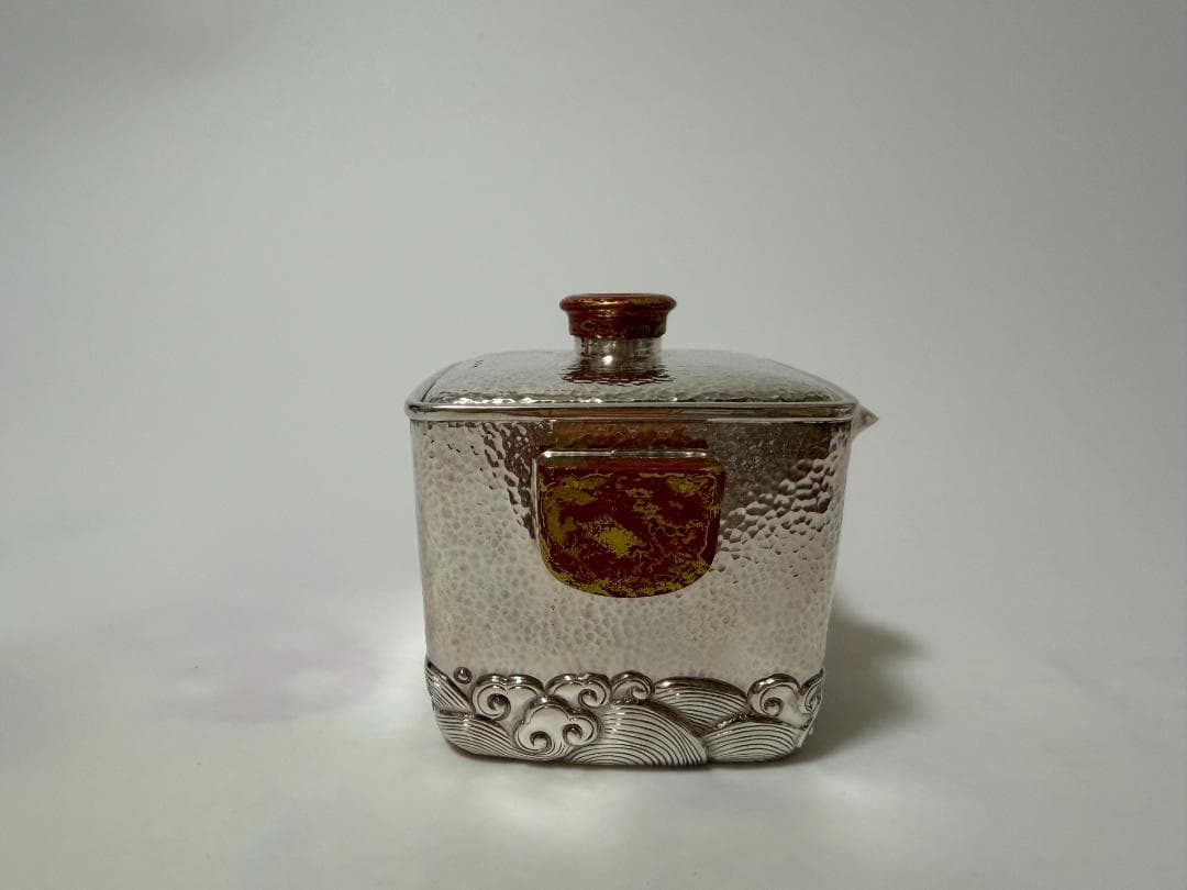 純銀製 四面取 波文様 急須 銀瓶 煎茶道具