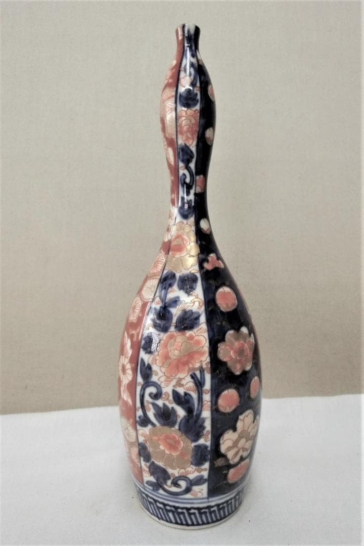 【伊万里　細長瓢箪徳利　色絵 　鑑賞陶磁器　花紋】◆骨董古美術　インテリア　花器