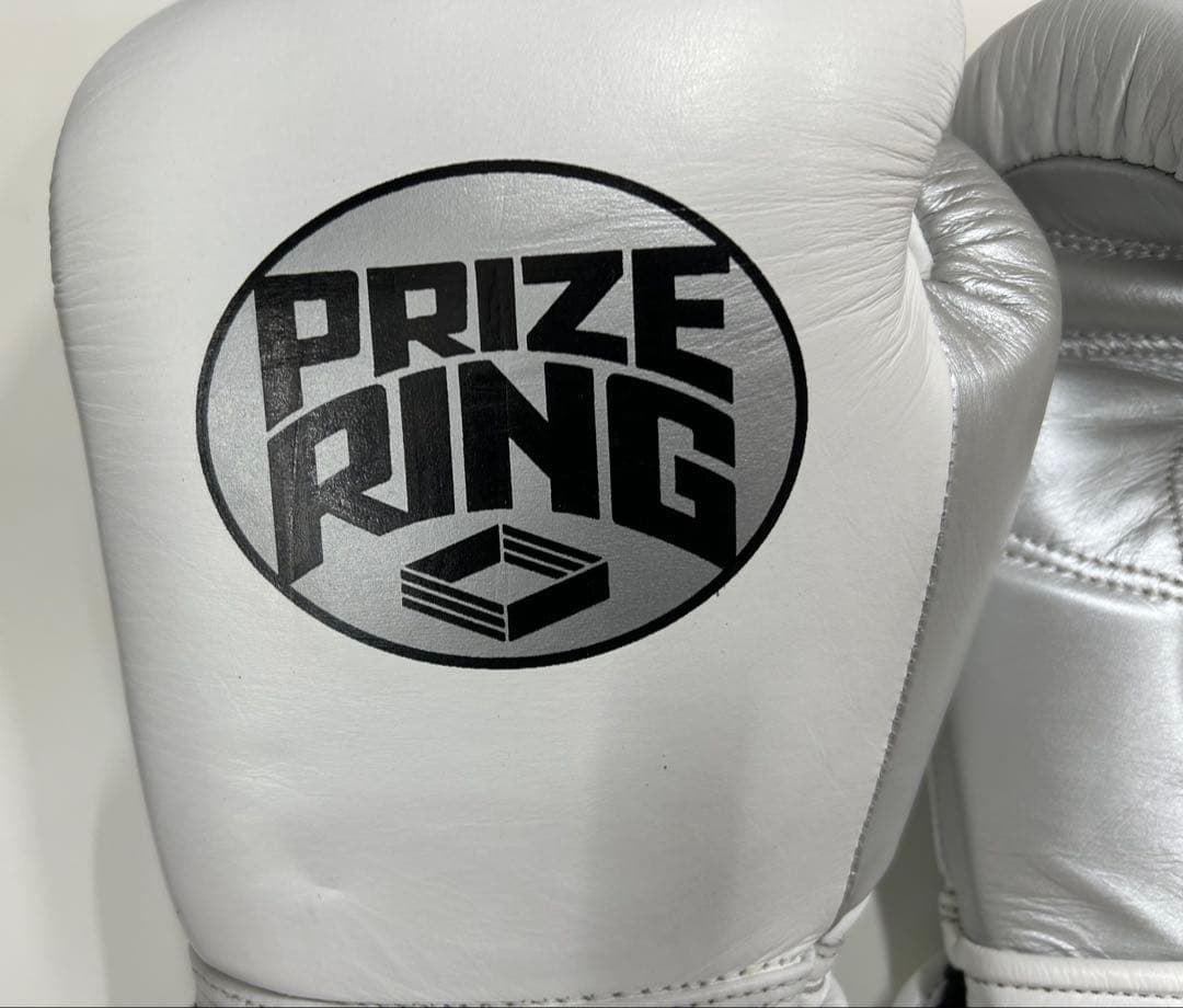 プライズリング　ボクシンググローブ　本革製 白/シルバー14oz