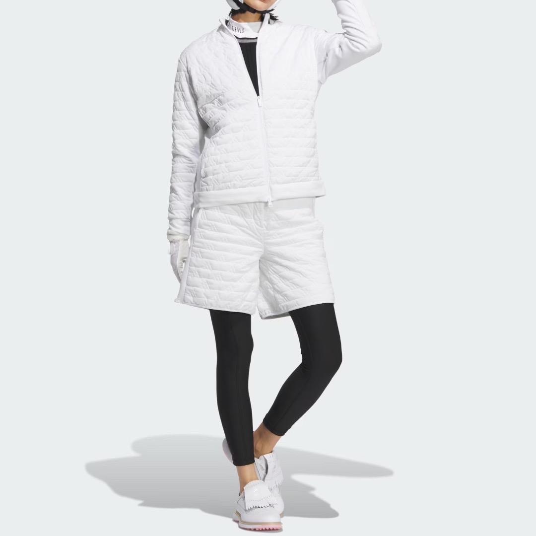 【S】秋冬 定価34,100円 アディダス ゴルフ 中綿 キルト セットアップ白