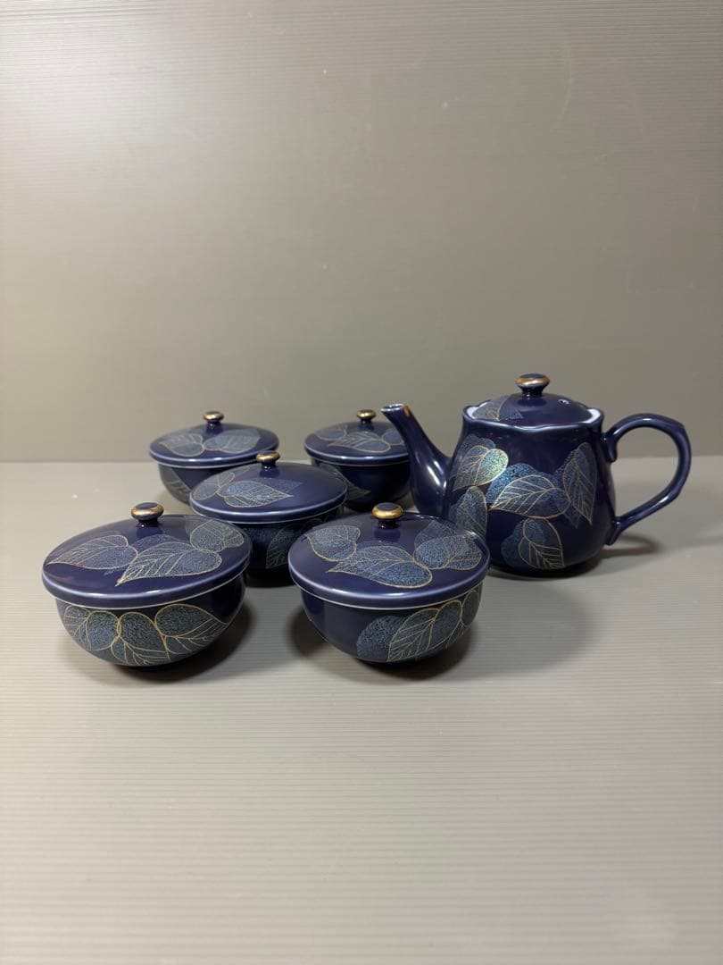 2265 九谷焼　茶器セット　急須1客　湯呑蓋付5客　未使用