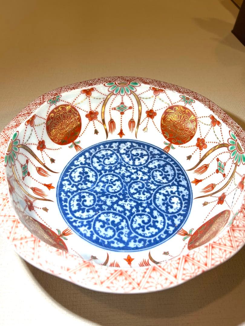 【未使用】和室の飾りに！井ノ口釜　重厚感ある大皿　直径24×8㎝　1.2kg