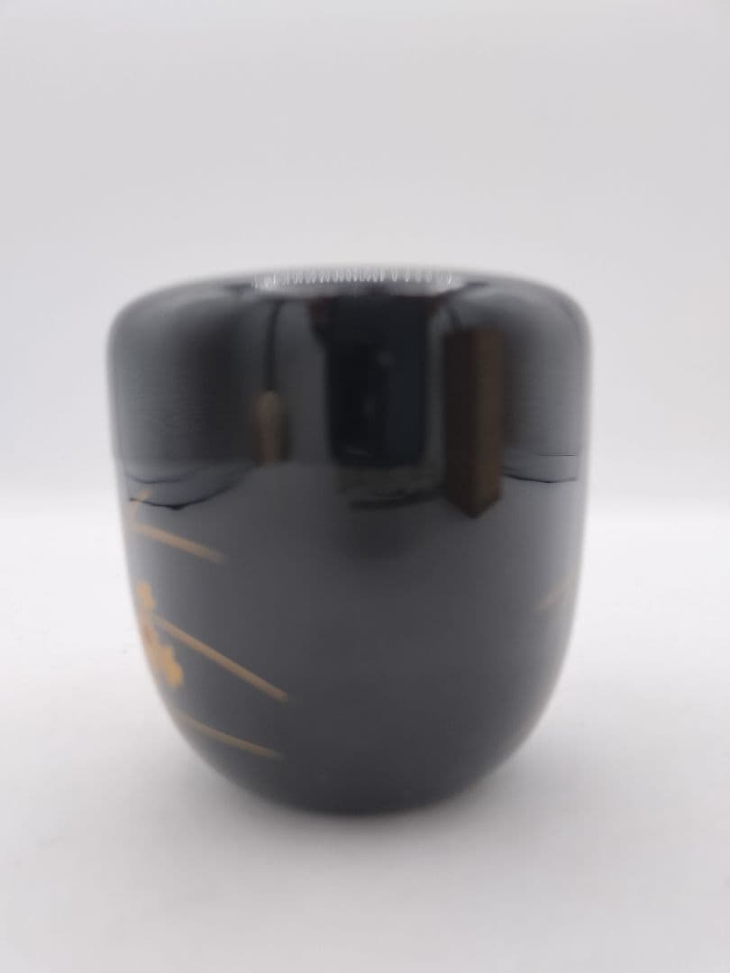 c614 黒中棗 菊蒔絵 岡本陽斎 木箱 茶道具 古物