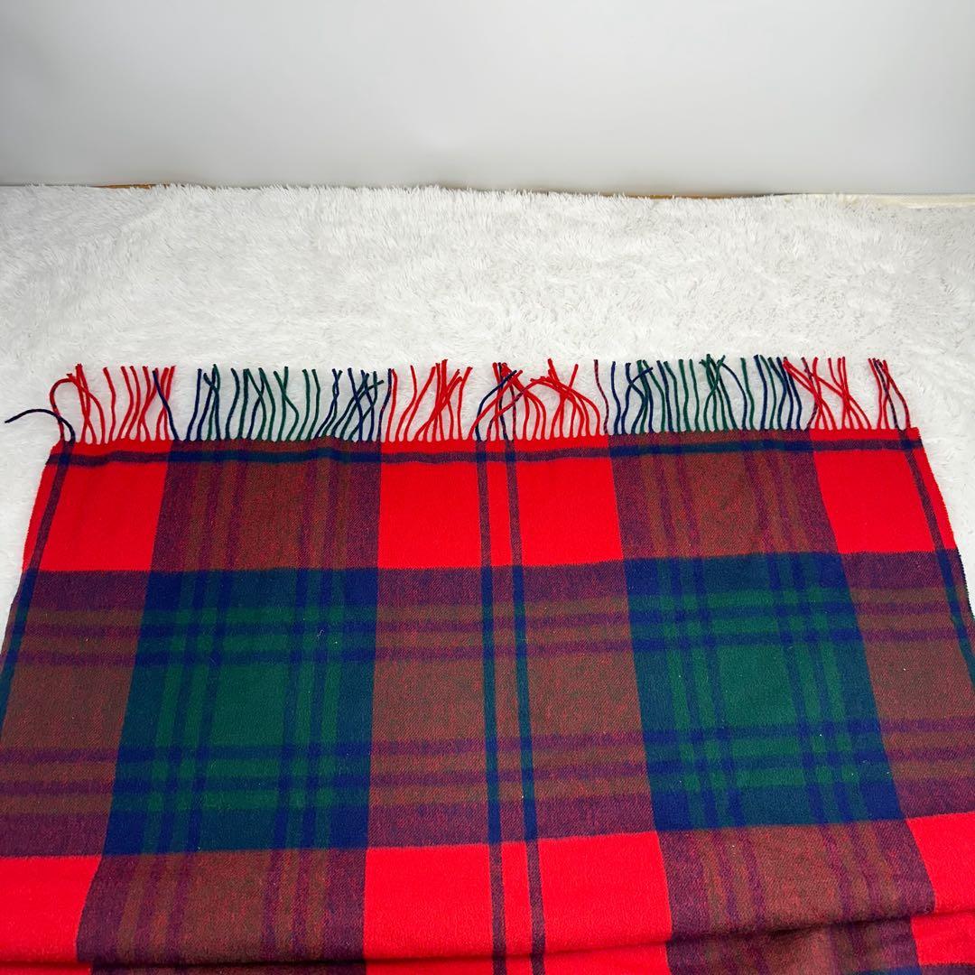 Joshua Ellis チェック　ブランケット大判ストール　赤　ラムウール